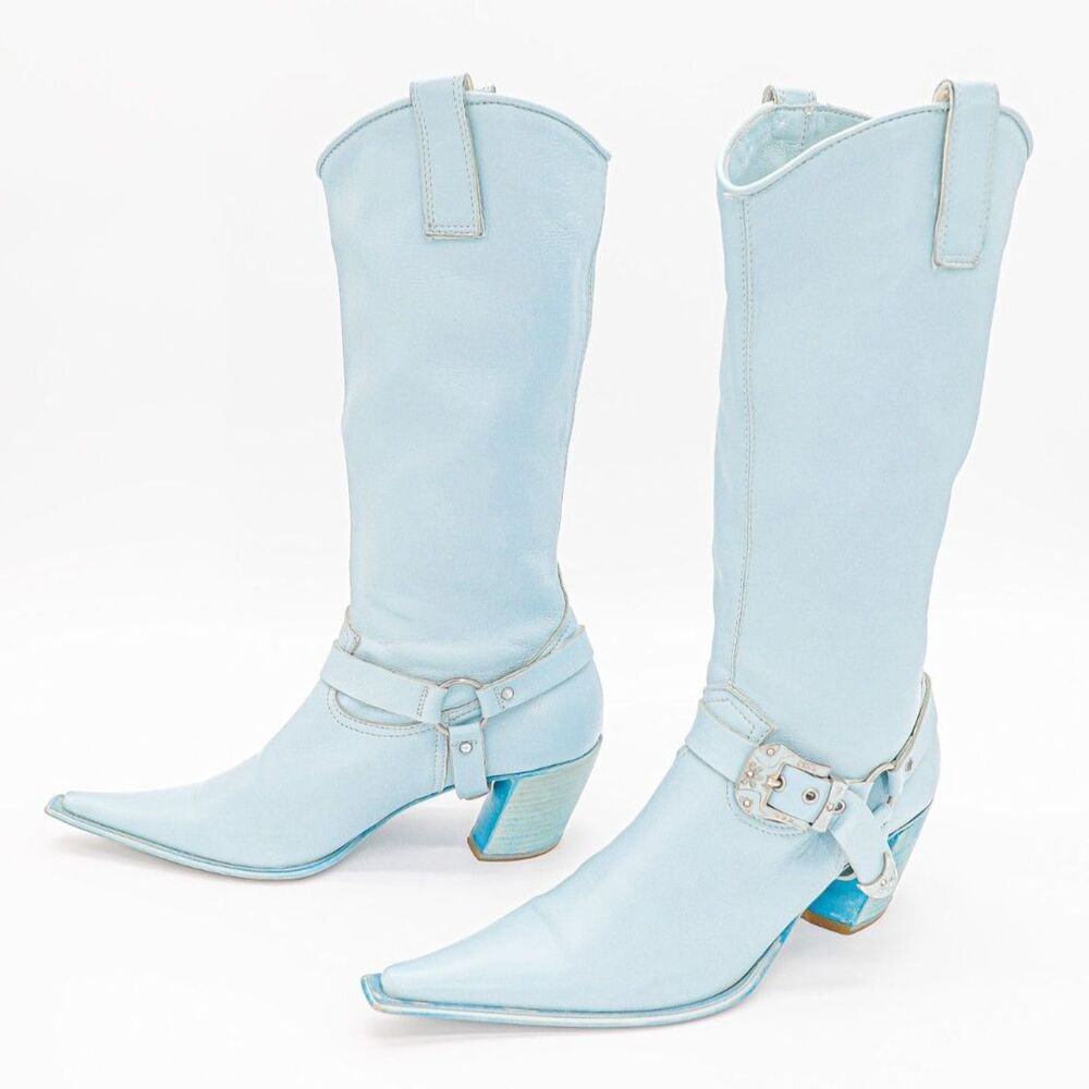 Vintage Western Leather Boots EU 38 Cowboy Boots Mid Calf Pointed Toe